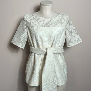 Sintesis Ivory Lace Burnout Belted Short Sleeve Blouse size S